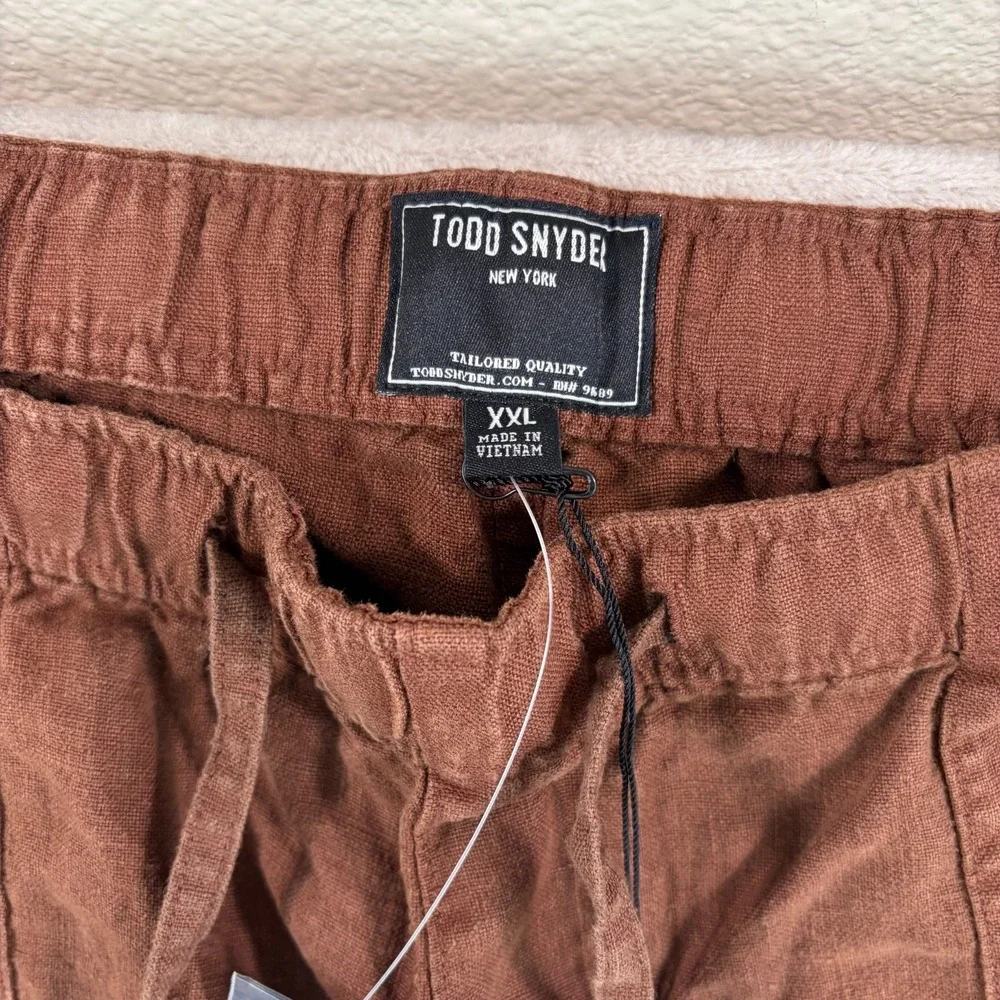 TODD SNYDER Straight Fit 100% Linen Beach Pants in‎ Cigar Men 2XL Drawcord NWT